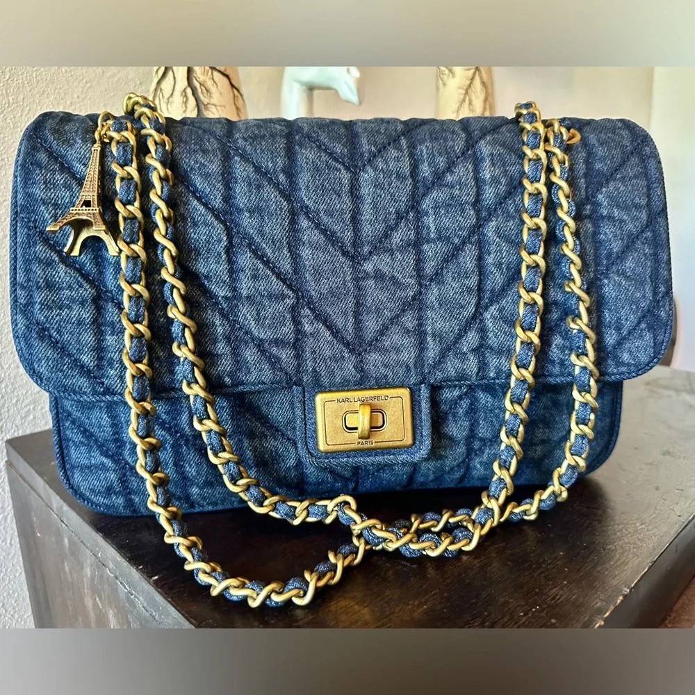 Karl Lagerfeld Paris Navy Denim Studded KARL Backpack NWT New Women Karl Lagerfeld Backpack Paris Bag Handbag Amour  main image 3